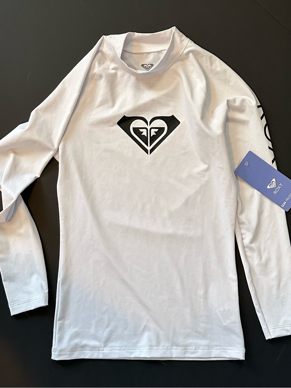 Roxy White Long-Sleeve Swim Tee with Black Heart Logo
